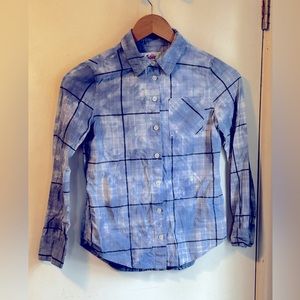 Justice- blue tie dye plaid button up top